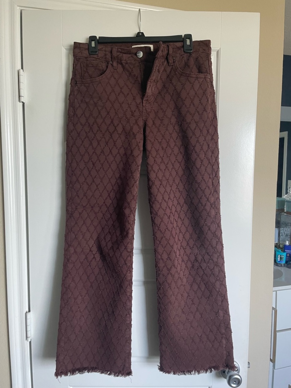 Women’s Textured Wide-Leg Jeans in Dark Brown risen brand